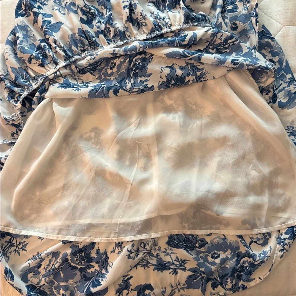 Blue Floral Tie-Strap Midi Dress - White & Blue o.p.t. Sz M - Picture 12 of 12